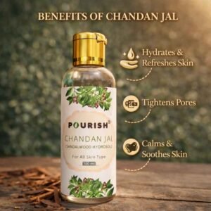 Pourish chandan jal benefits including hydration pore tightening and soothing skin natural sandalwood toner