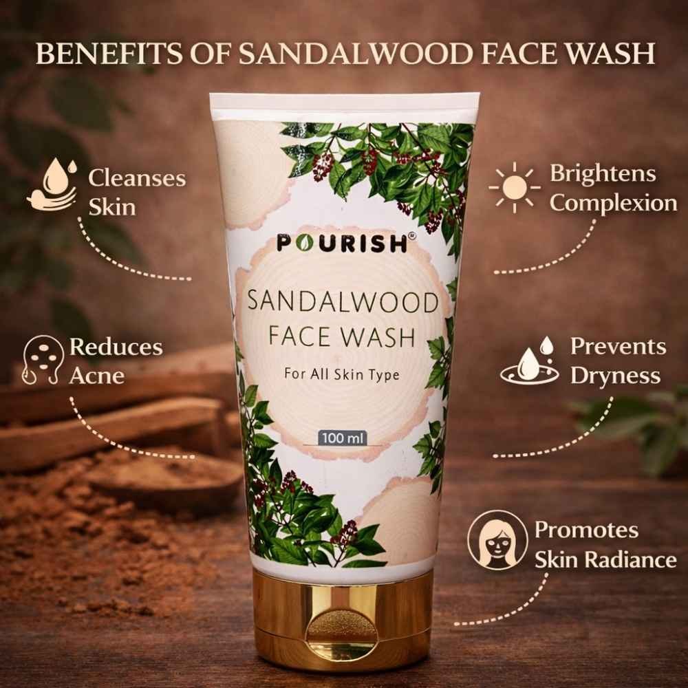 pourish sandalwood face wash benefits for glowing skin acne control 100ml