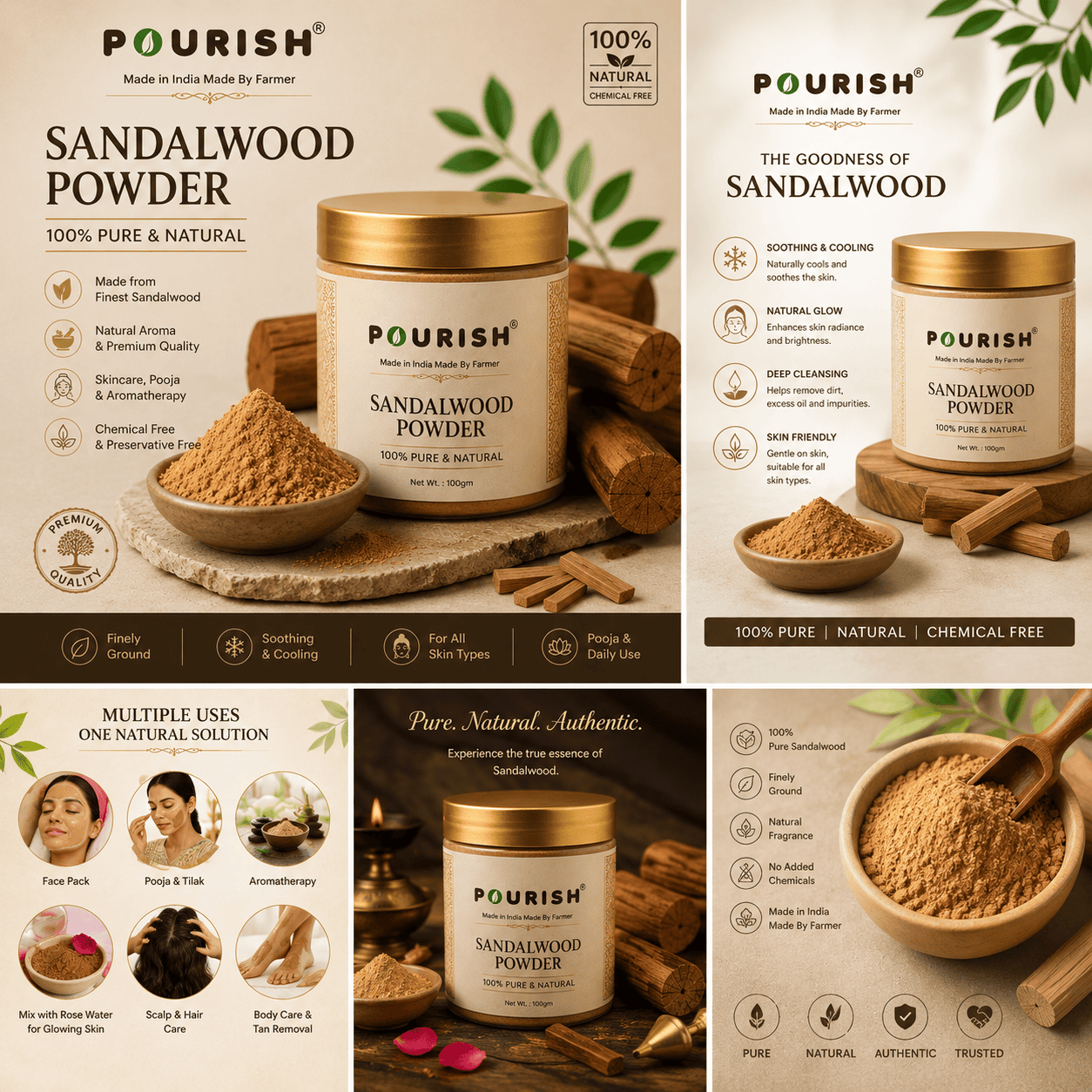 POURISH Chandan Powder | 100% Pure Original Sandalwood Powder โ 50gm - Image 2