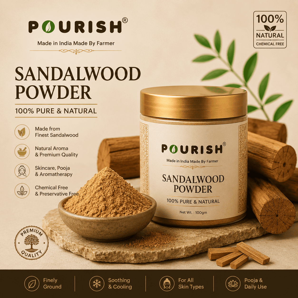 POURISH Chandan Powder | 100% Pure Original Sandalwood Powder โ 50gm - Image 3